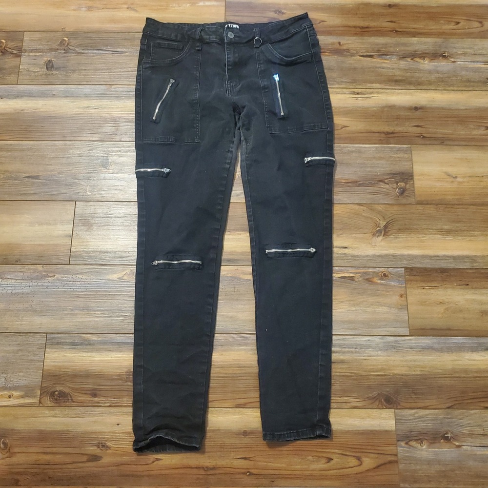 Hot Topic Mens Black Multi Zipper Skinny Jeans Punk Goth Alternative Gore 34x32
